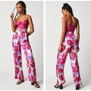 KATIE MAY x FREE PEOPLE Tink Jumpsuit Floral Lace Bustier Pink Purple {QQ40}